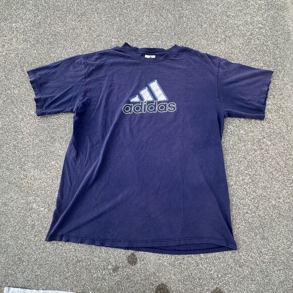 Vintage 90's Adidas T-Shirt Mens Large Navy Blue Graphic Print Sports Y2K - Picture 1 of 6